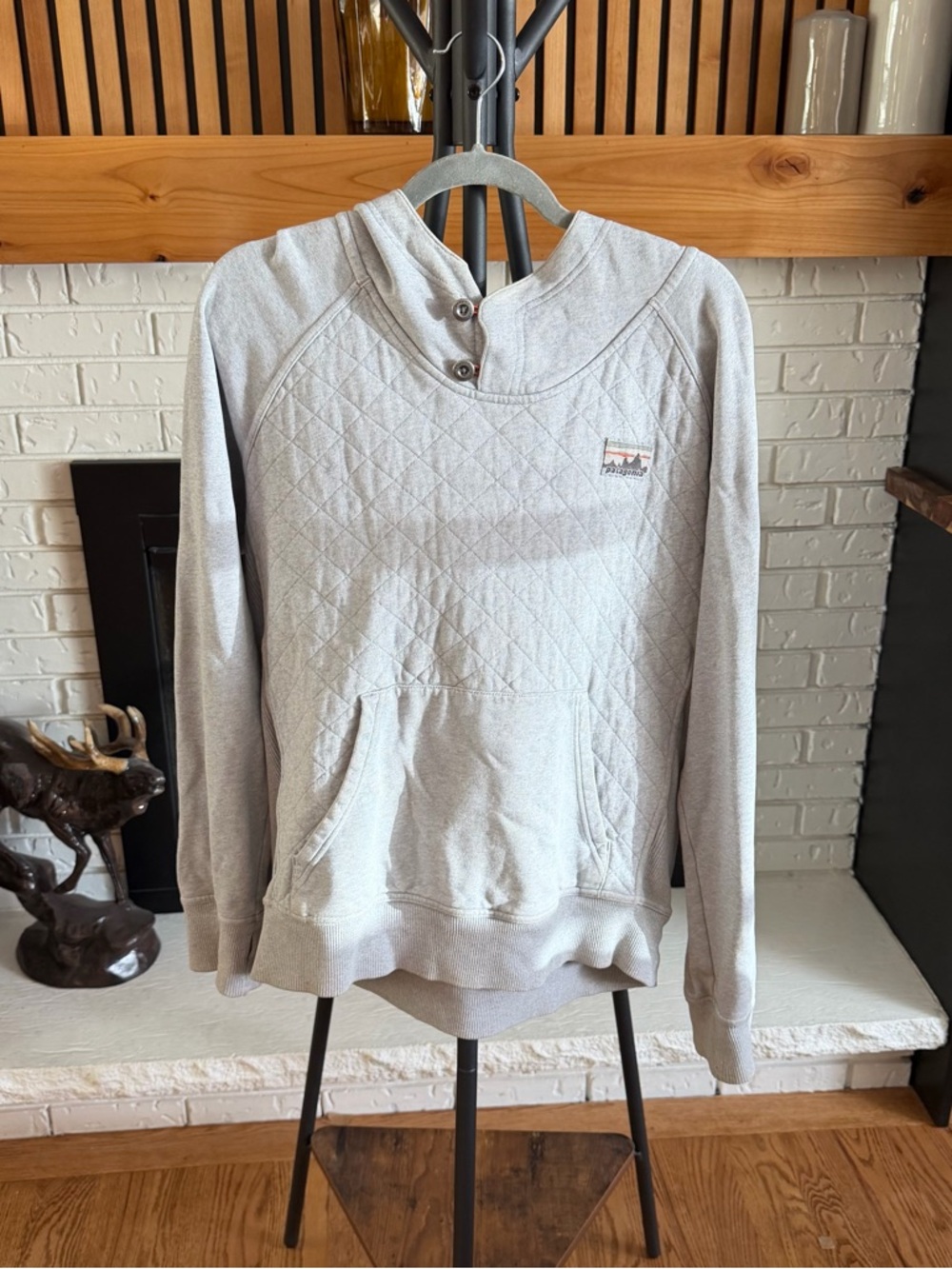 Patagonia Light Gray Pullover with Orange Neck Trim
